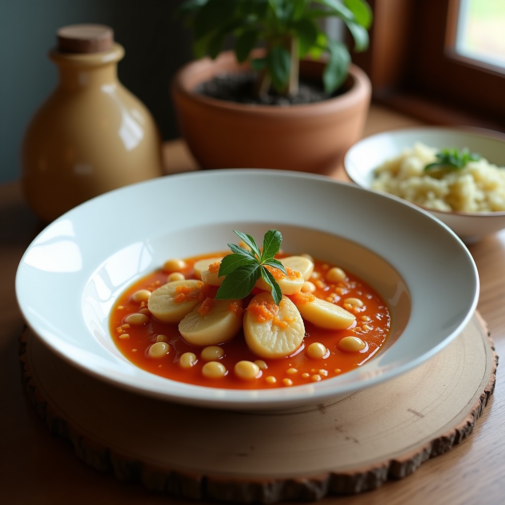 Bowl colorido de cúscus integral con garbanzos dorados y crujientes, pimiento rojo asado, cebolla morada, semillas de granada y vinagreta brillante. Decorado con almendras tostadas y cilantro fresco sobre fondo rústico de madera.