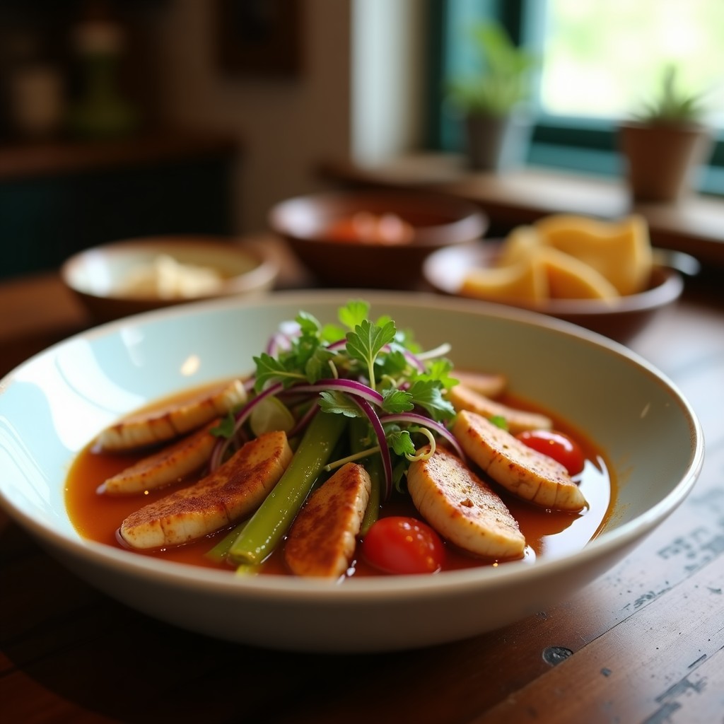 Bowl de Pollo Satay con Verduras Crujientes y Salsa de Cacahuete