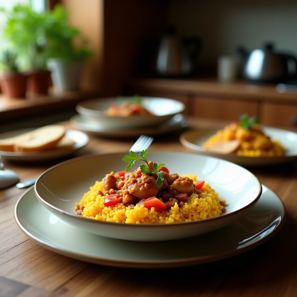 Bowl colorido con base de quinoa, pollo dorado al cúrcuma, espinacas frescas, pimiento rojo asado y semillas de sésamo, receta en horno alta en proteína.