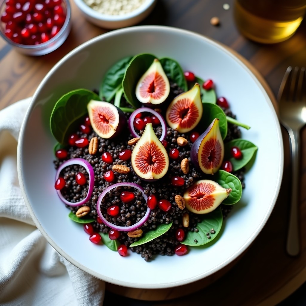 Bowl de Quinoa Negra con Higos Asados y Vinagreta de Granado: Receta Vegana Gourmet