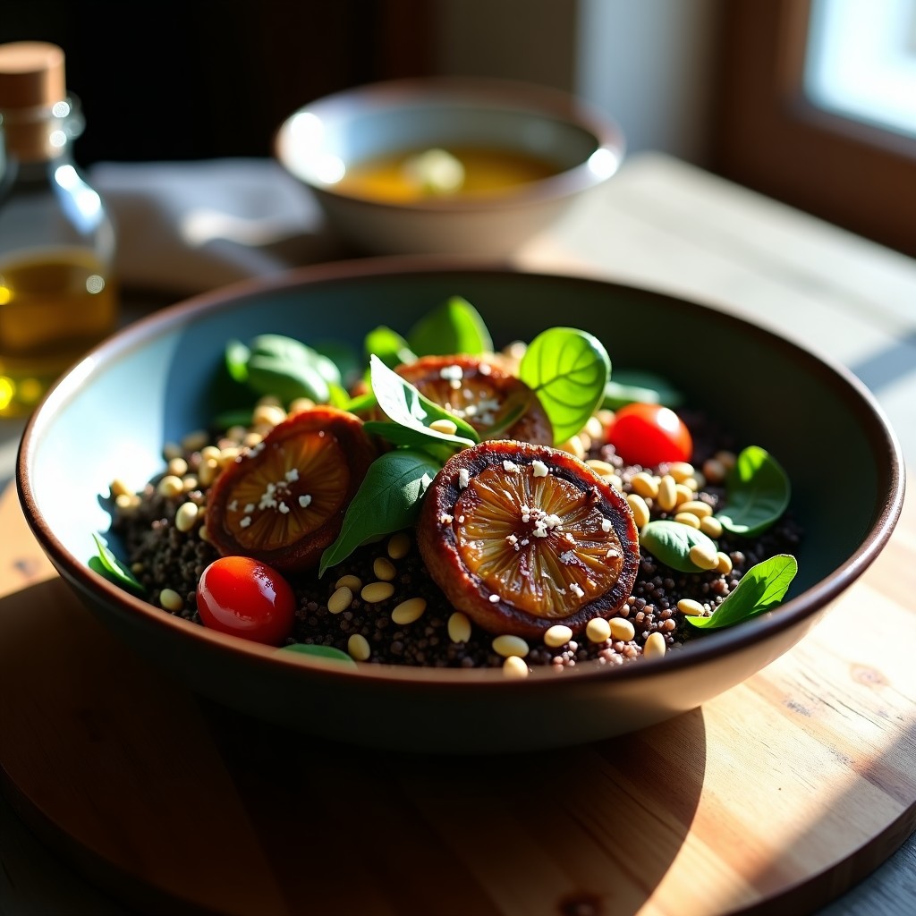 Bowl de Quinoa Negra con Trufa y Hongos Portobello: Receta Gourmet Sin Gluten