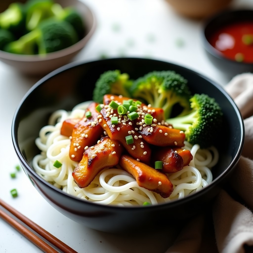 Bowl de Shirataki con Pollo Teriyaki y Brócoli: Receta Keto en Airfryer y Bajo en Carbohidratos