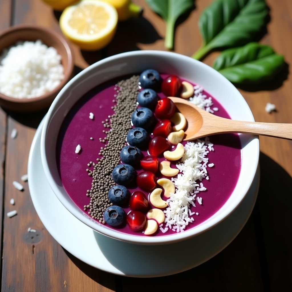 Bowl de Smoothie Morado con Espirulina y Semillas de Chía: Desayuno Detox y Energético