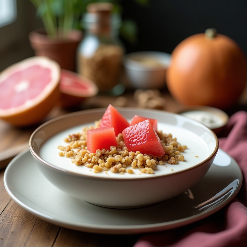 Bowl de Yogur de Coco con Granola de Quinoa y Pomelo Rosa: Desayuno Australiano Vegano