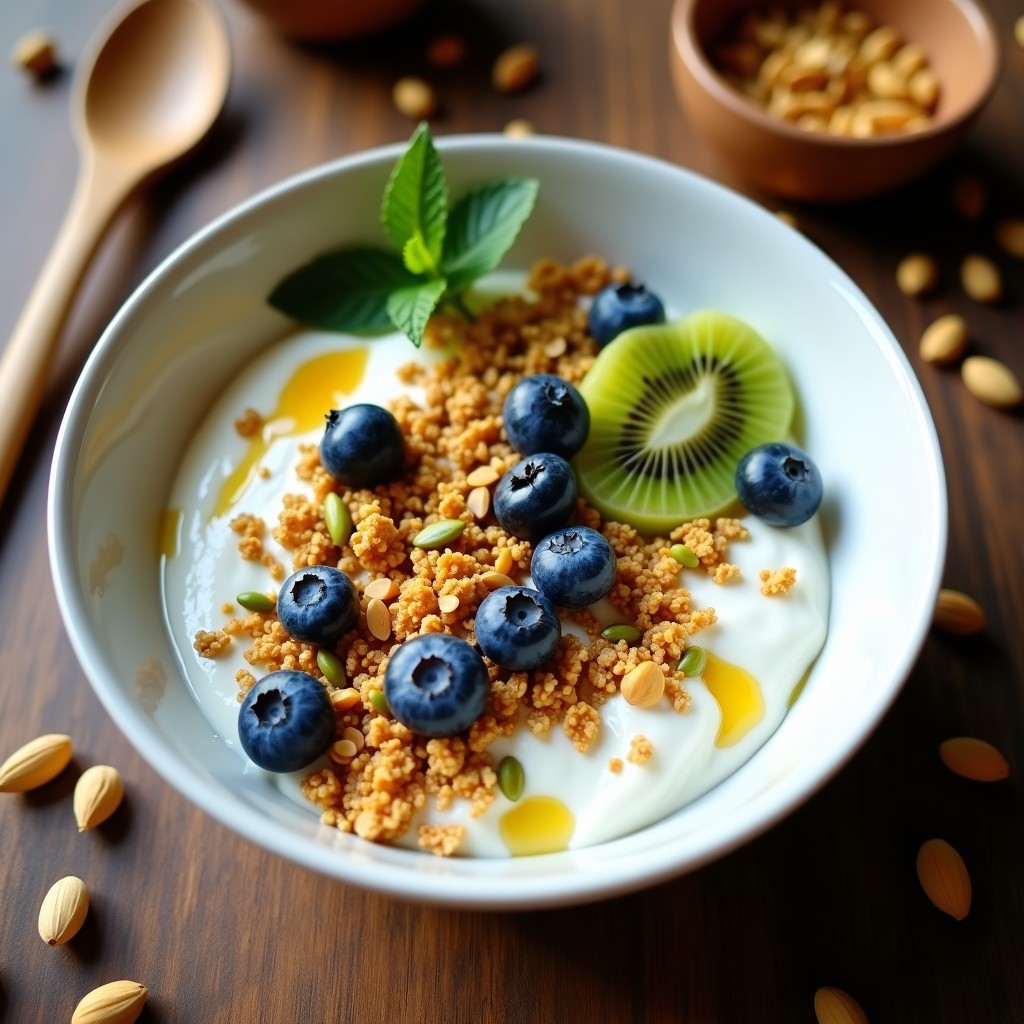 Bowl de Yogur Griego con Granola de Pistacho: Desayuno Alta en Proteína y Sin Gluten