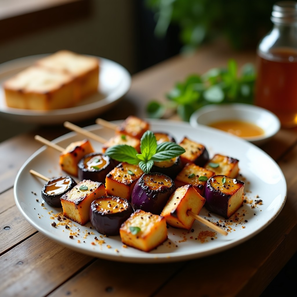 Brochetas de Berenjena y Queso Halloumi con Glaseado de Miel y Zaatar: Receta Libanesa en Airfryer