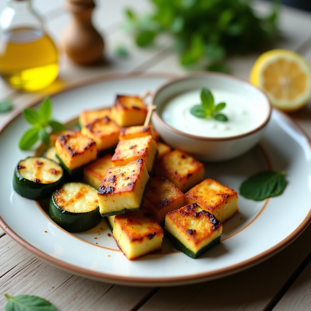 Brochetas de Calabacín y Halloumi con Salsa de Yogur y Menta: Receta en Airfryer sin Aceite