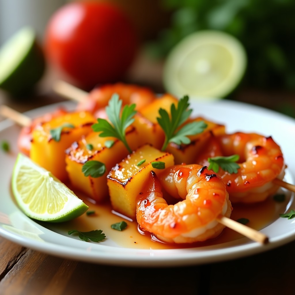 Brochetas de Camarón y Piña con Glaseado de Chile Habanero: Receta Tailandesa en Airfryer y Picante