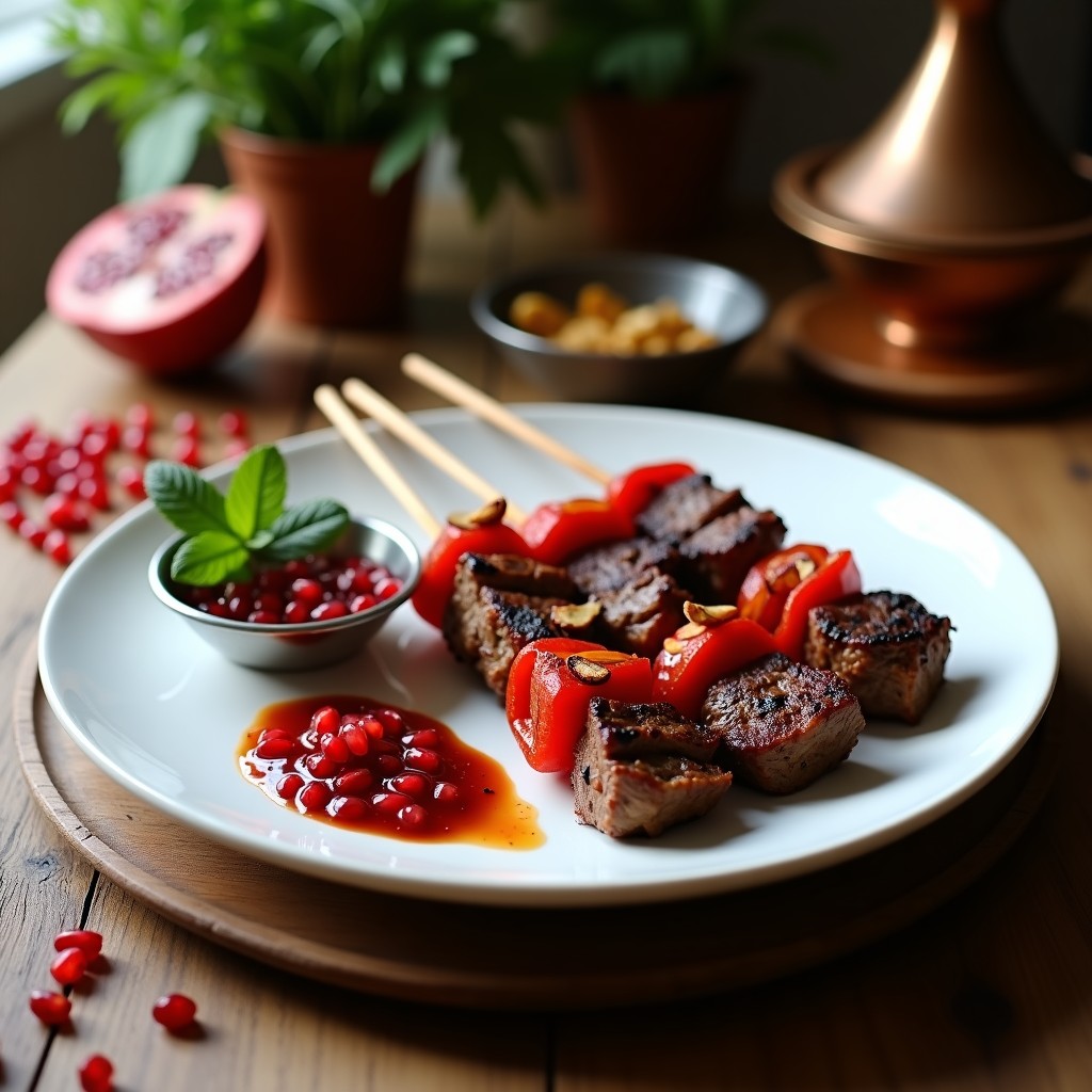 Brochetas de Cordero con Especias Beréber y Salsa de Granados: Receta Marroquí en Airfryer