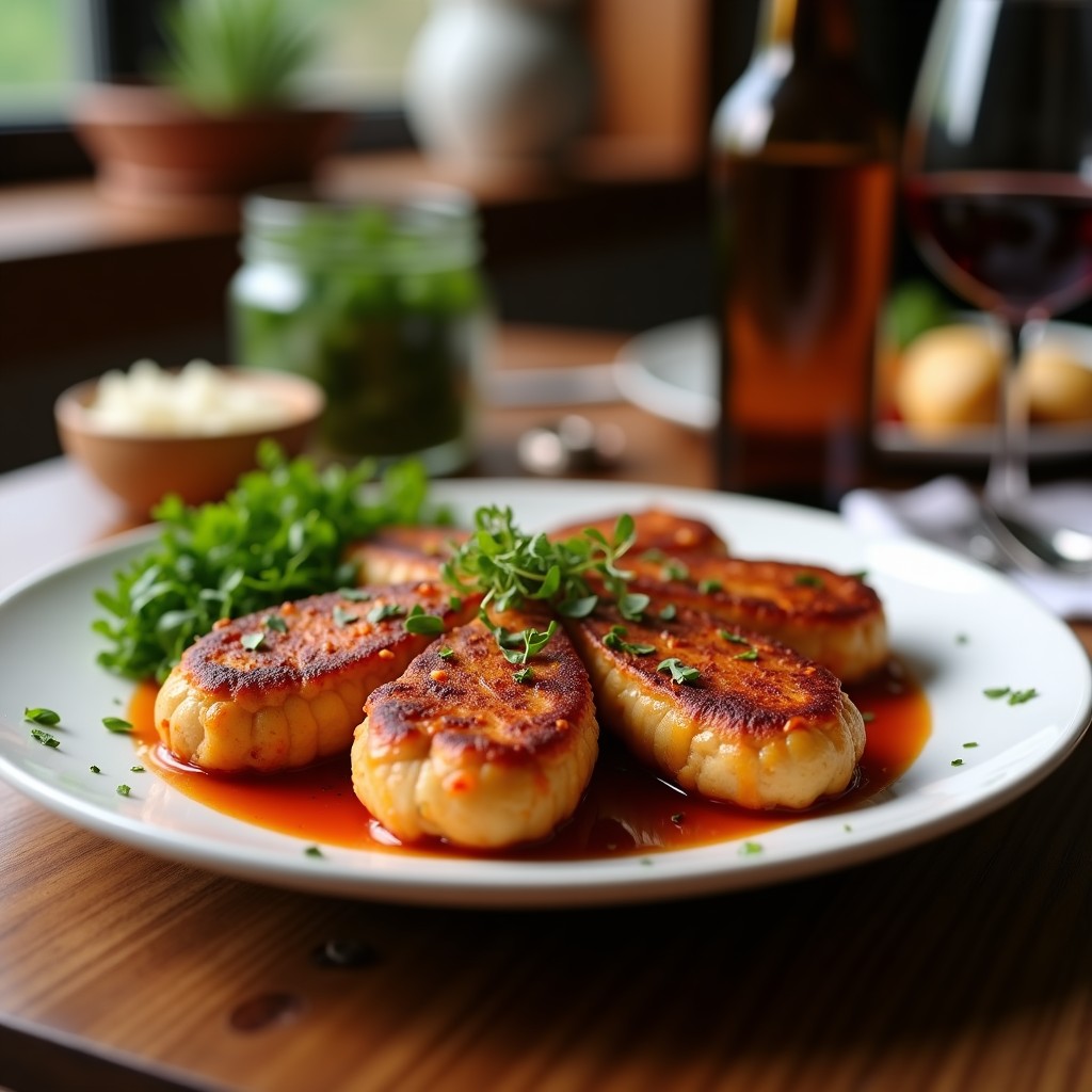 Brochetas de cordero al romero en airfryer, doradas y jugosas, con trozos de cebolla morada y pimiento rojo, servidas en plato rústico con ramita de romero fresco.