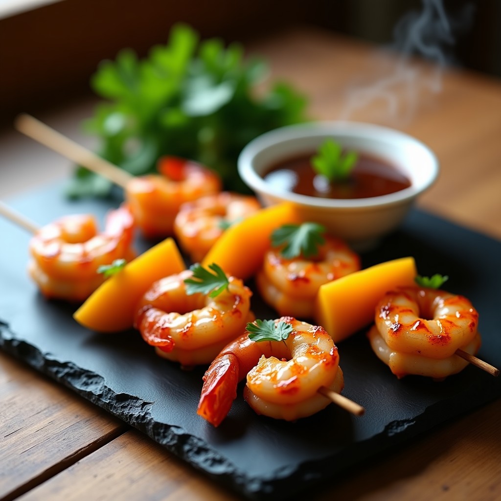 Brochetas de Gambas y Mango con Salsa de Tamarindo: Receta en Airfryer Rápida y Picante