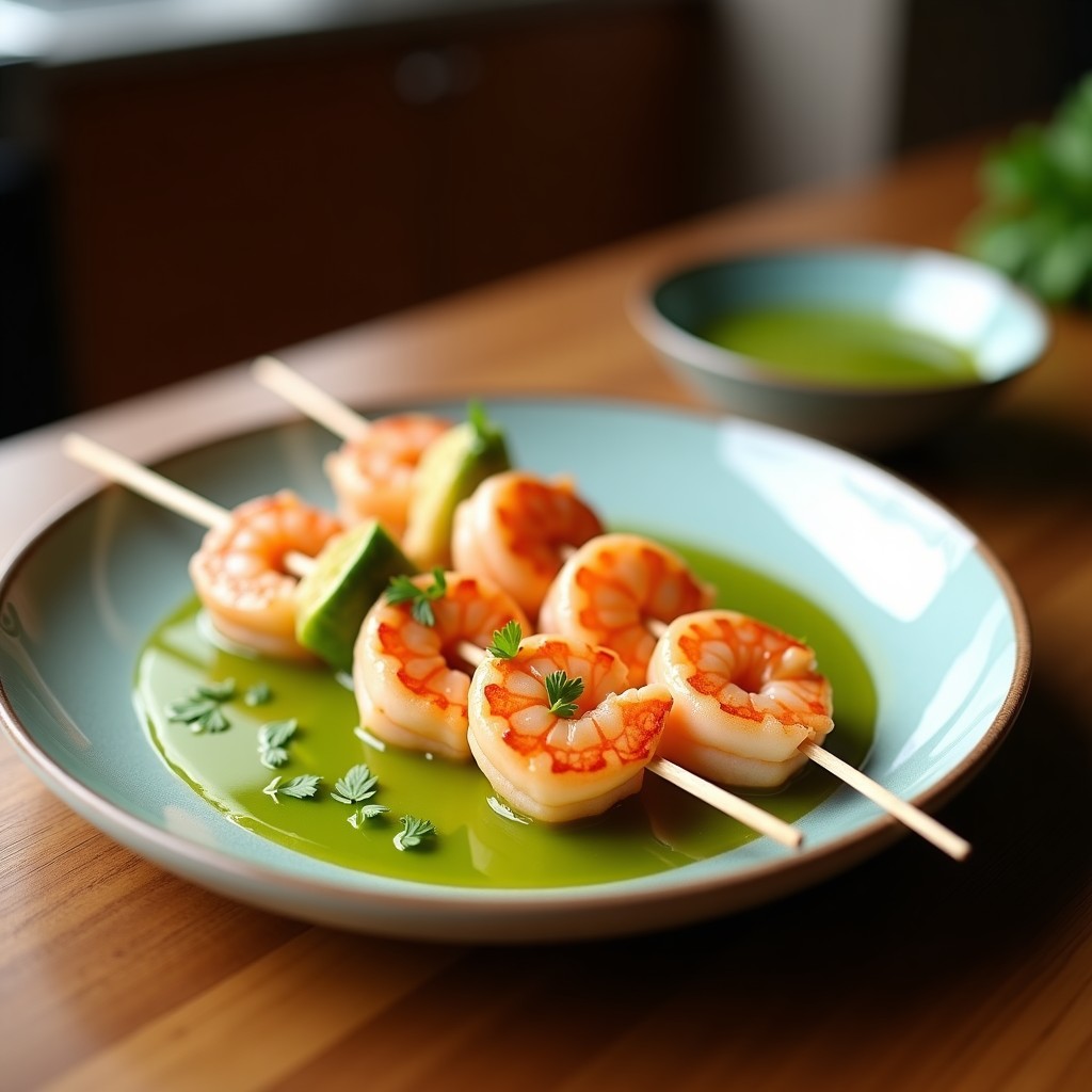 Brochetas de Gambas y Melón con Mojo Verde: Receta Española en Airfryer en 12 Minutos
