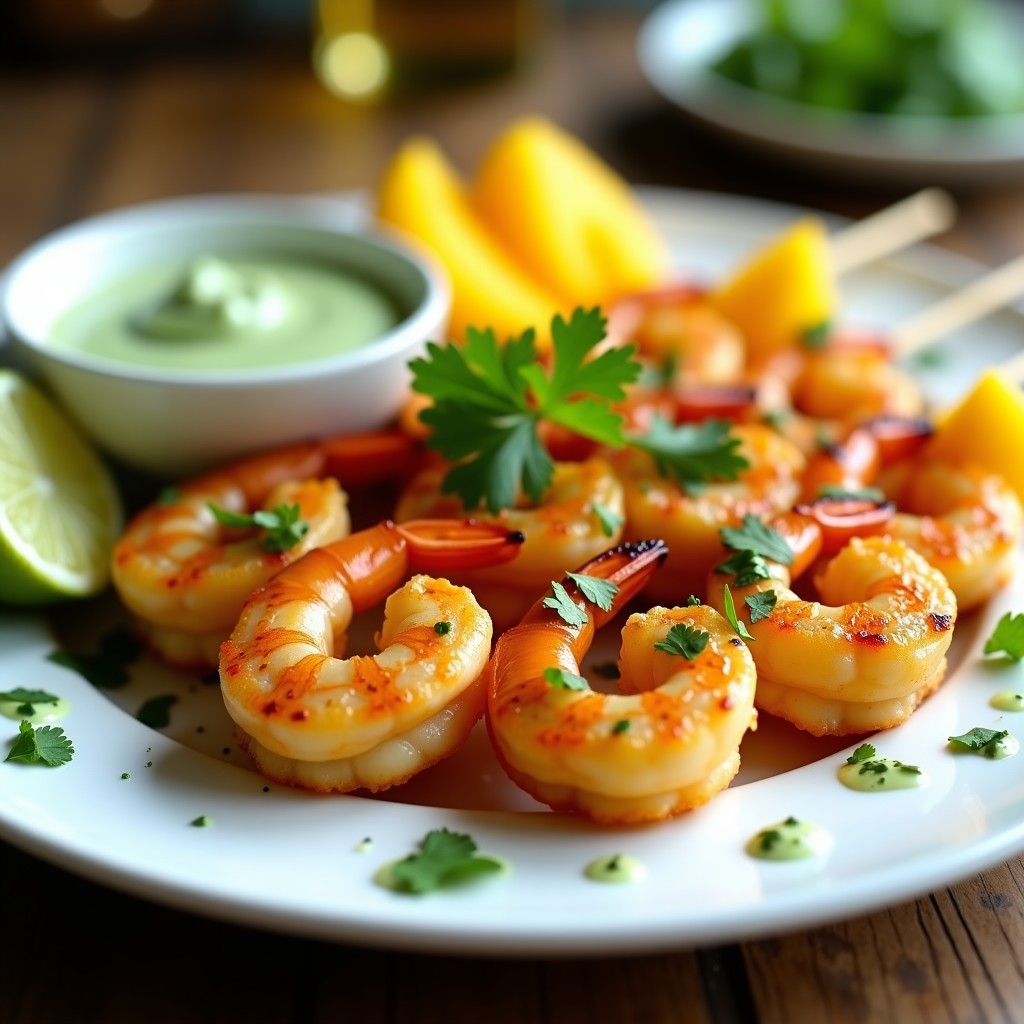 Brochetas de Gamberones y Mango con Salsa de Cilantro: Receta en Airfryer Jugosa y Tropical