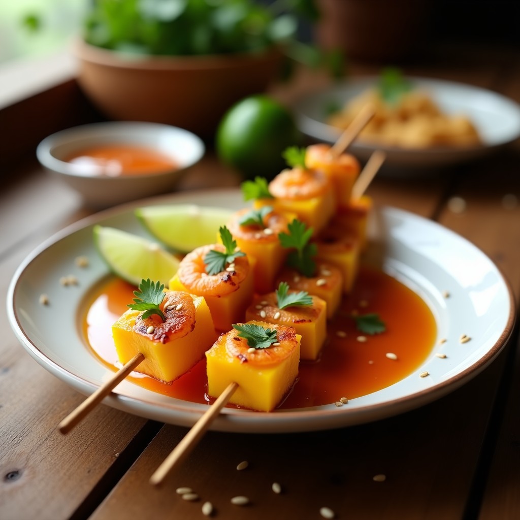 Brochetas de Gamberones y Mango con Salsa de Tamarindo: Receta Tailandesa en Airfryer Crujiente y Dulce