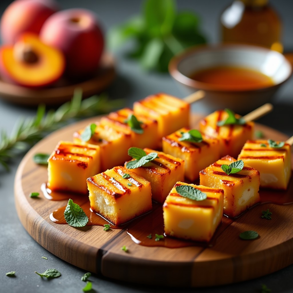 Brochetas de Halloumi y Melocotón con Salsa de Miel y Romero: Receta Mediterránea en Airfryer