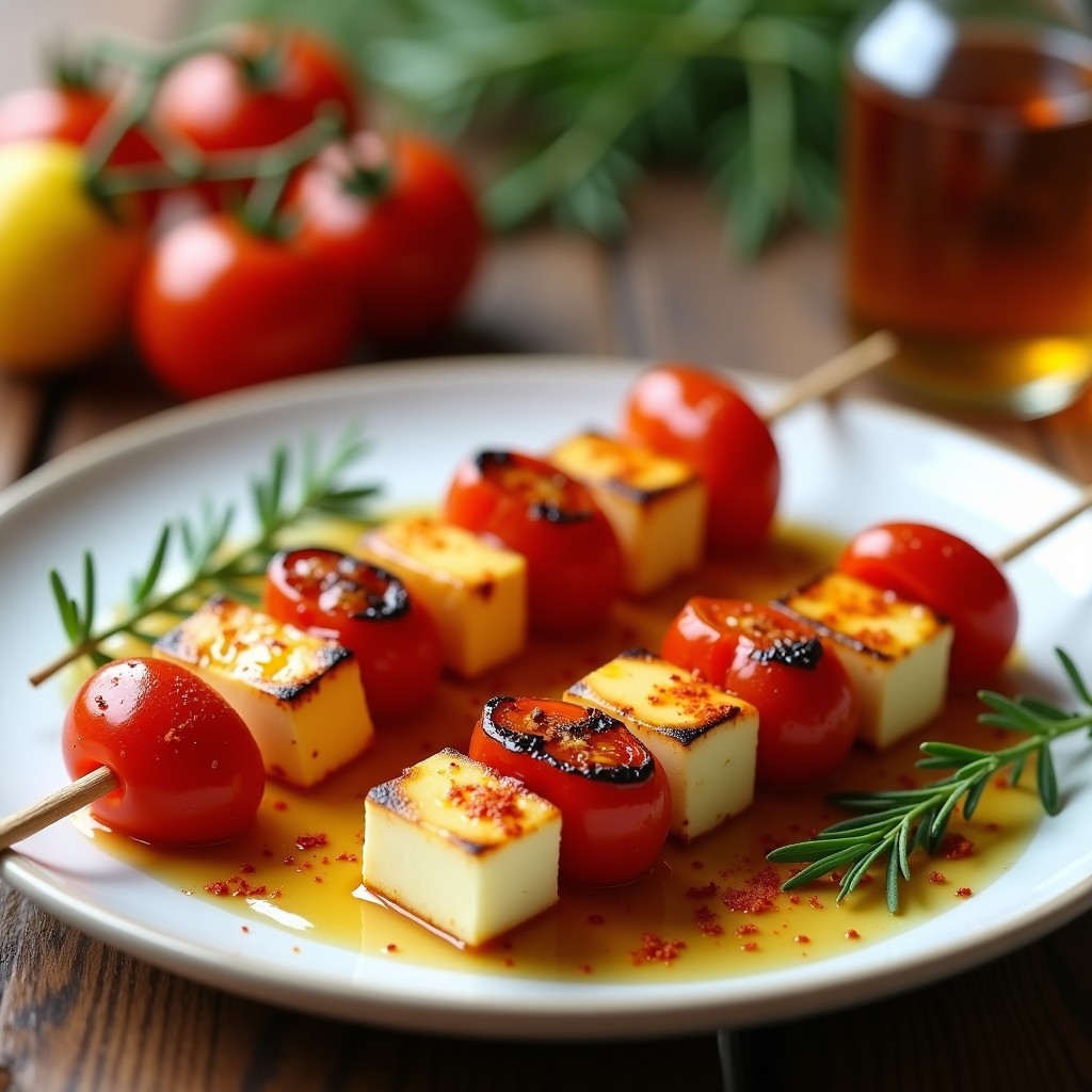 Brochetas de Halloumi y Tomate Cherry: Receta Griega Vegetariana en Airfryer
