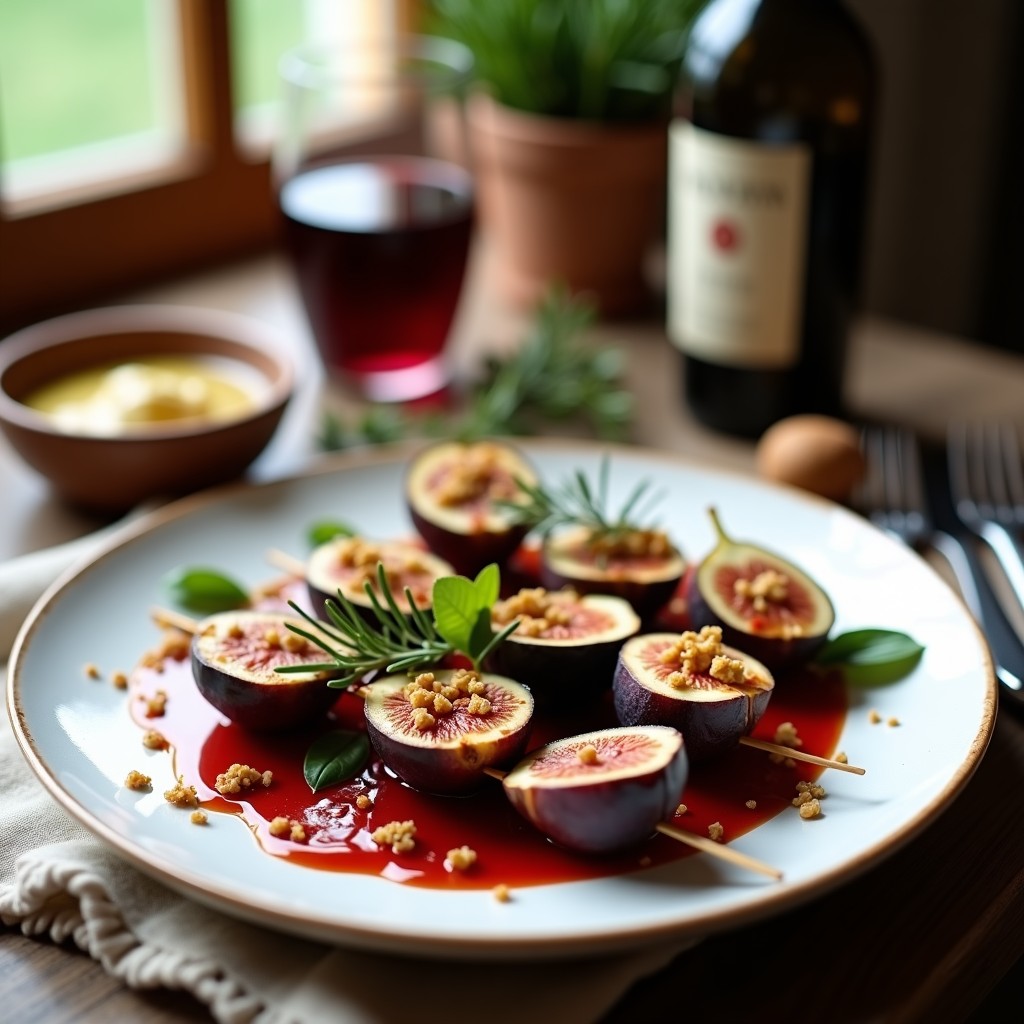 Brochetas de Higos Frescos y Queso de Cabra con Reducción de Vino Tinto: Receta Griega Gourmet