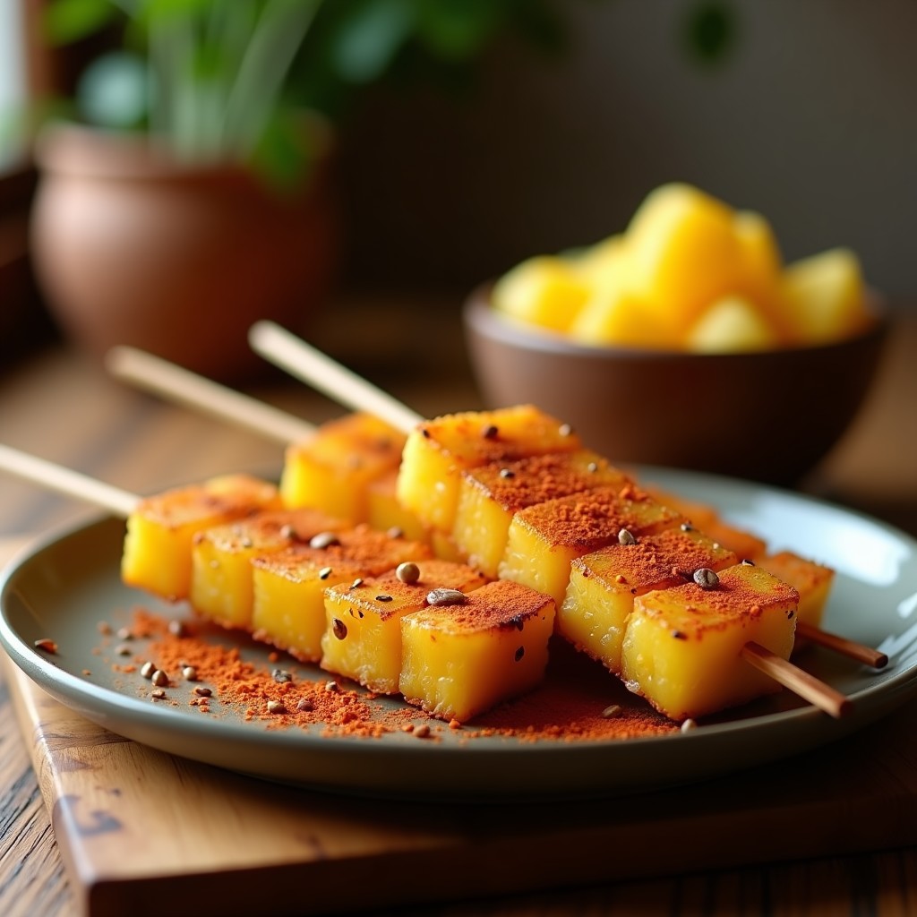 Brochetas de Piña Caramelizada con Chile en Polvo: Postre Mexicano en Airfryer y Vegano