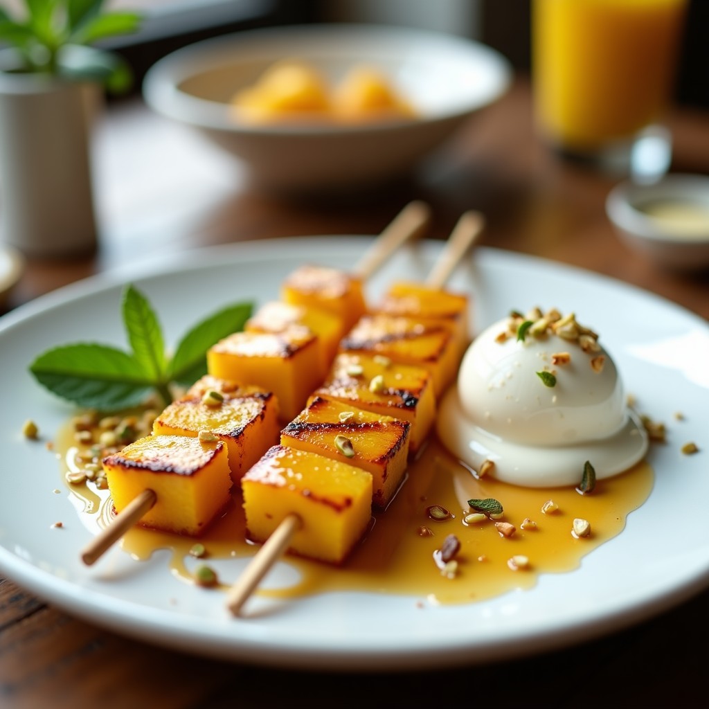 Brochetas de Piña Asada con Helado de Yogur Griego y Miel: Postre Griega en Airfryer