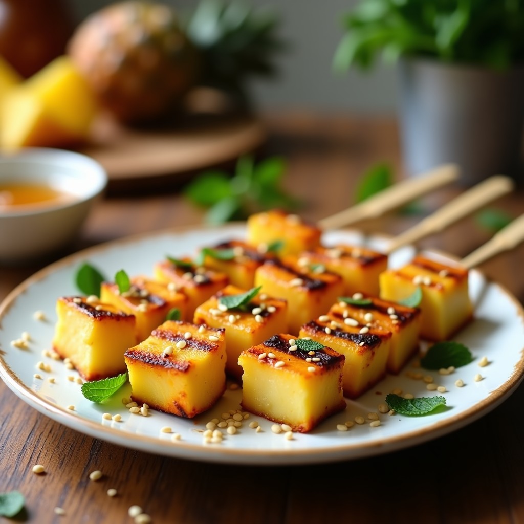 Brochetas de Piña y Queso Halloumi a la Plancha: Receta Griega Vegetariana