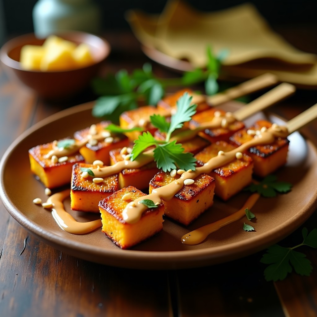 Brochetas de Piña y Tofu al Satay: Receta Tailandesa en Airfryer con Cacahuetes