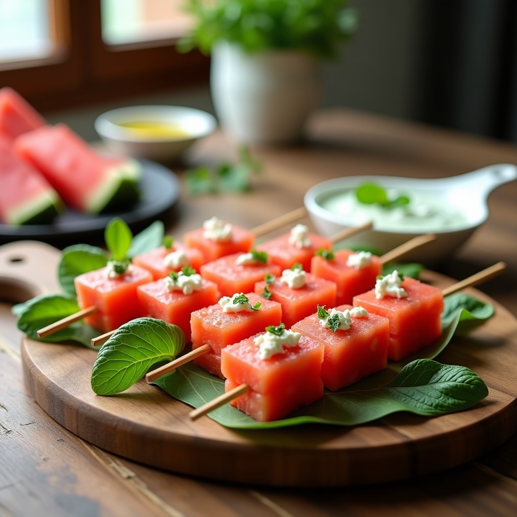 Brochetas de Salmón Ahumado y Sandía con Salsa de Menta: Entrante Fresco y Alto en Omega-3