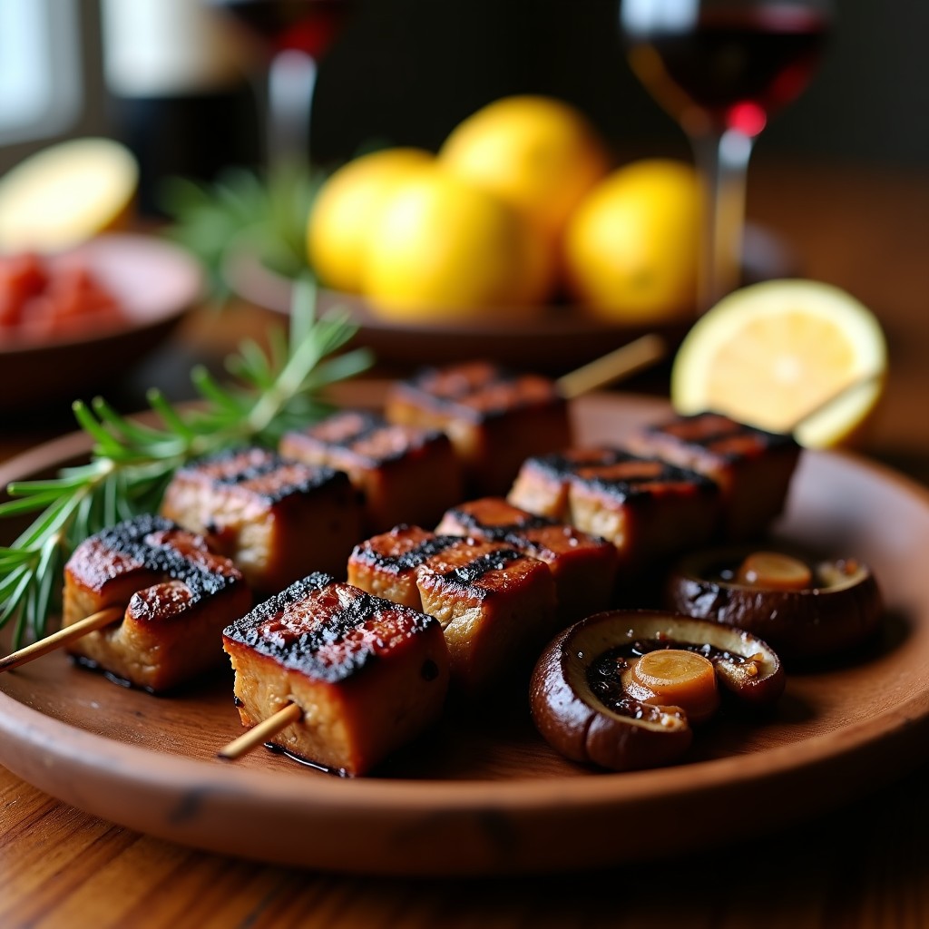 Brochetas de Ternera Marinada en Vino Tinto con Champiñones Portobello: Receta Argentina al Grill