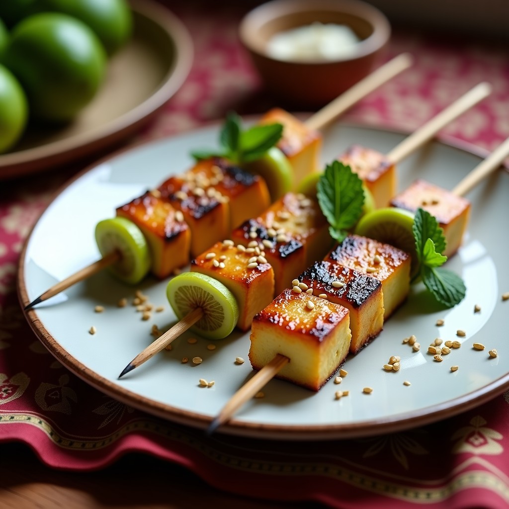 Brochetas de Tofu Ahumado y Higos Verdes: Aperitivo Persa Vegano en 15 Minutos