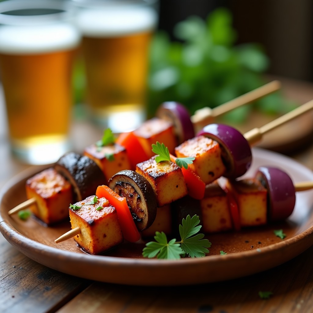 Brochetas de Tofu Marinado en Cerveza Negra: Receta en Airfryer con Sabor a Parrilla