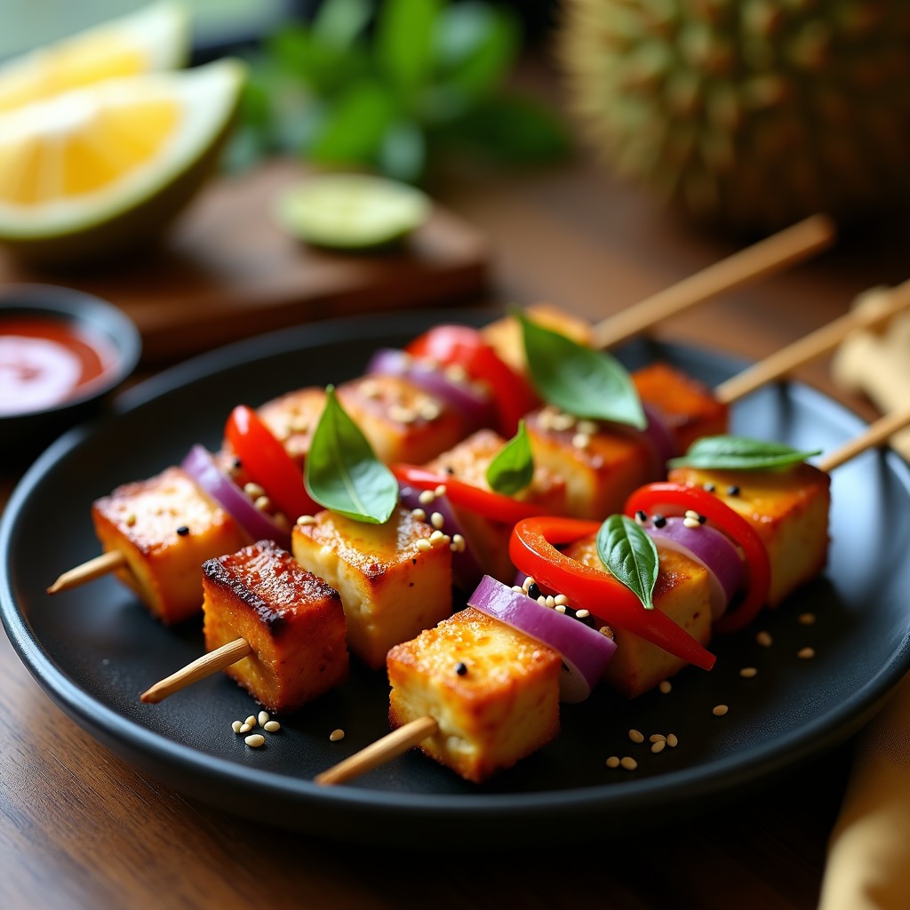 Brochetas de Tofu Marinado y Durian: Receta Asiática Picante en Airfryer