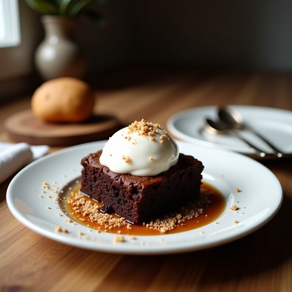 Brownie de Alubias Negras: Postre Sin Harina con Helado de Yogur Griego