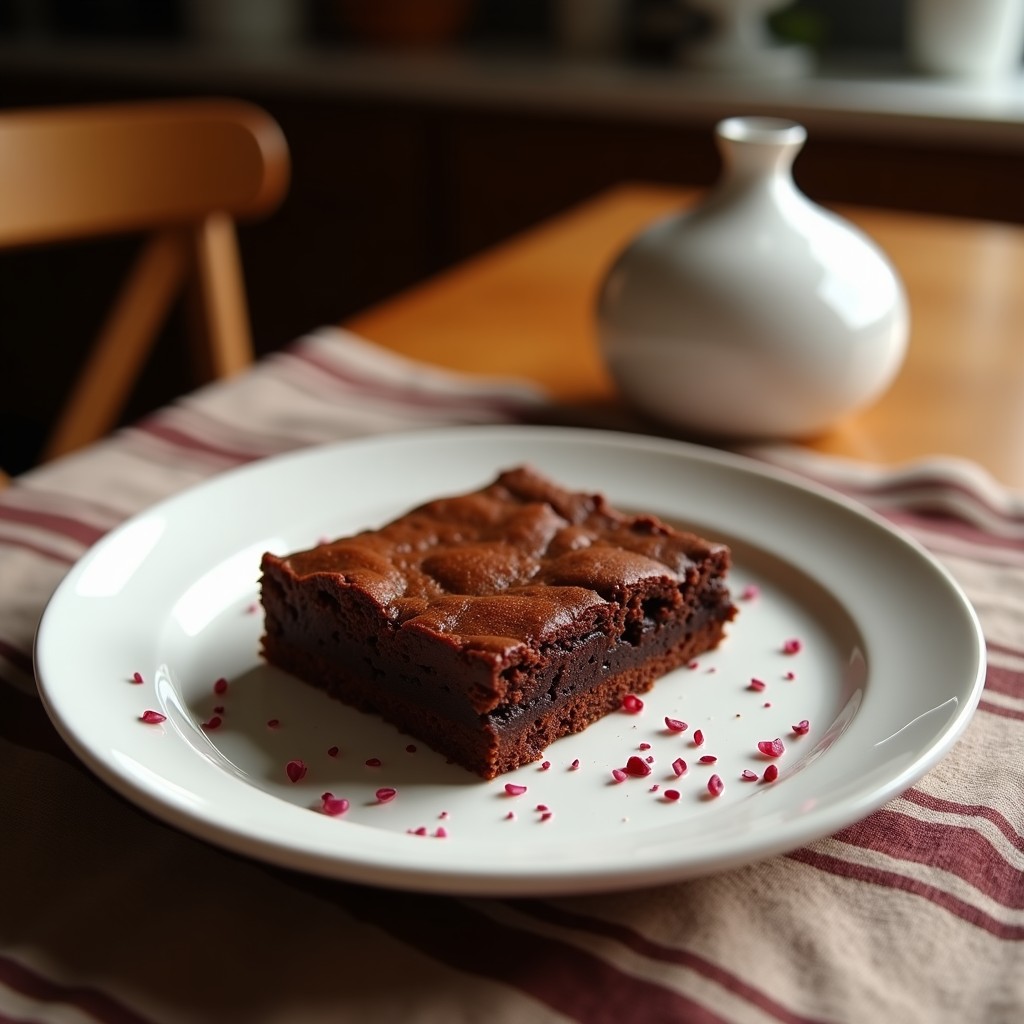 Brownie de cacao y almendras alto en proteína, cortado en porciones cuadradas sobre papel kraft, con textura húmeda y almendras tostadas en la superficie.
