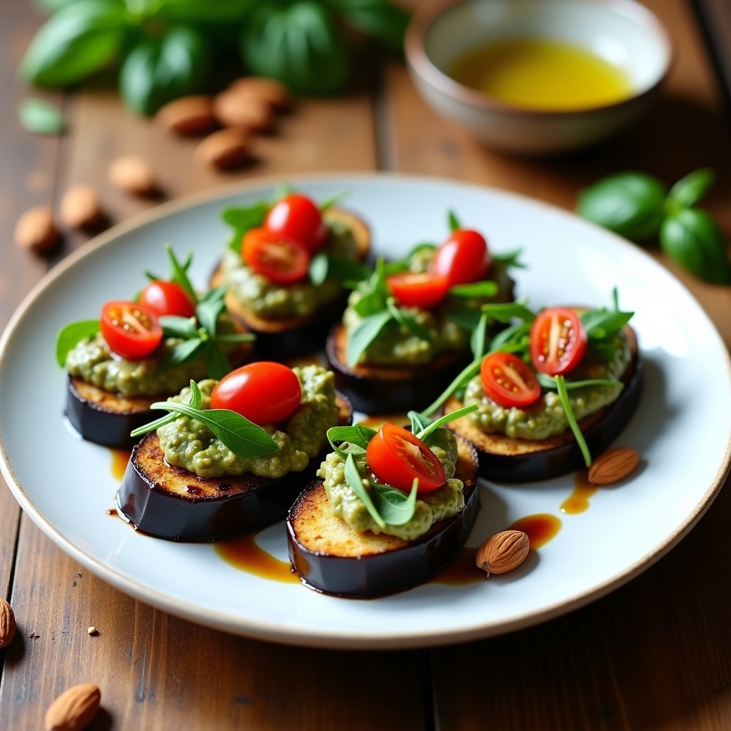 Bruschettas de Berenjena Asada y Pesto de Almendras: Aperitivo Crujiente sin Pan