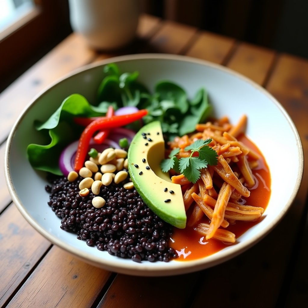 Buddha Bowl de Mijo Negro y Jackfruit al Curry: Receta Vegana Alta en Fibra en 20 Minutos