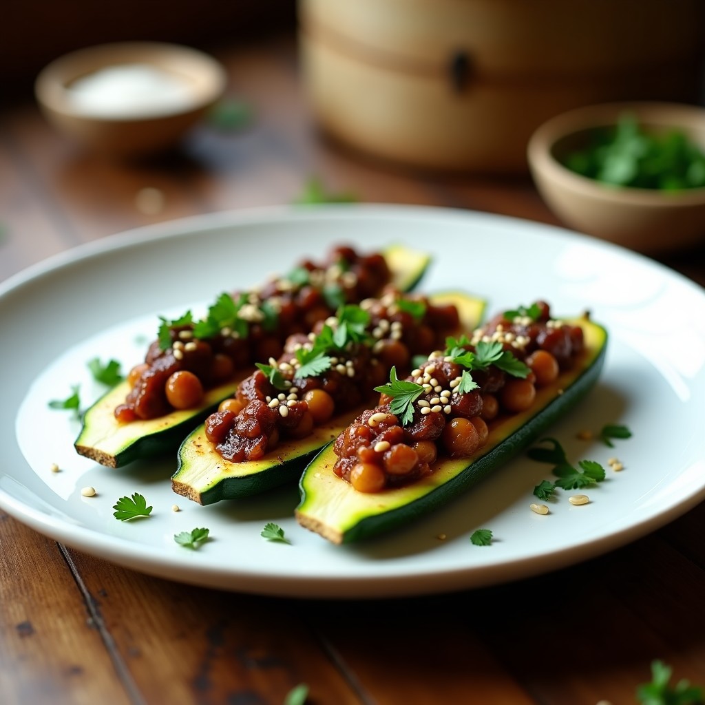 Calabacines Rellenos de Berenjena Ahumada: Receta Vegana en Olla Express en 15 Minutos