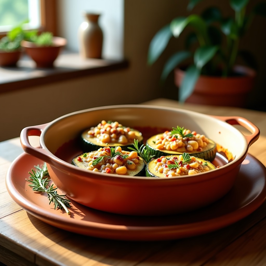 Calabacines Rellenos de Gigantes y Berenjena Asada: Receta Griega Vegana al Horno