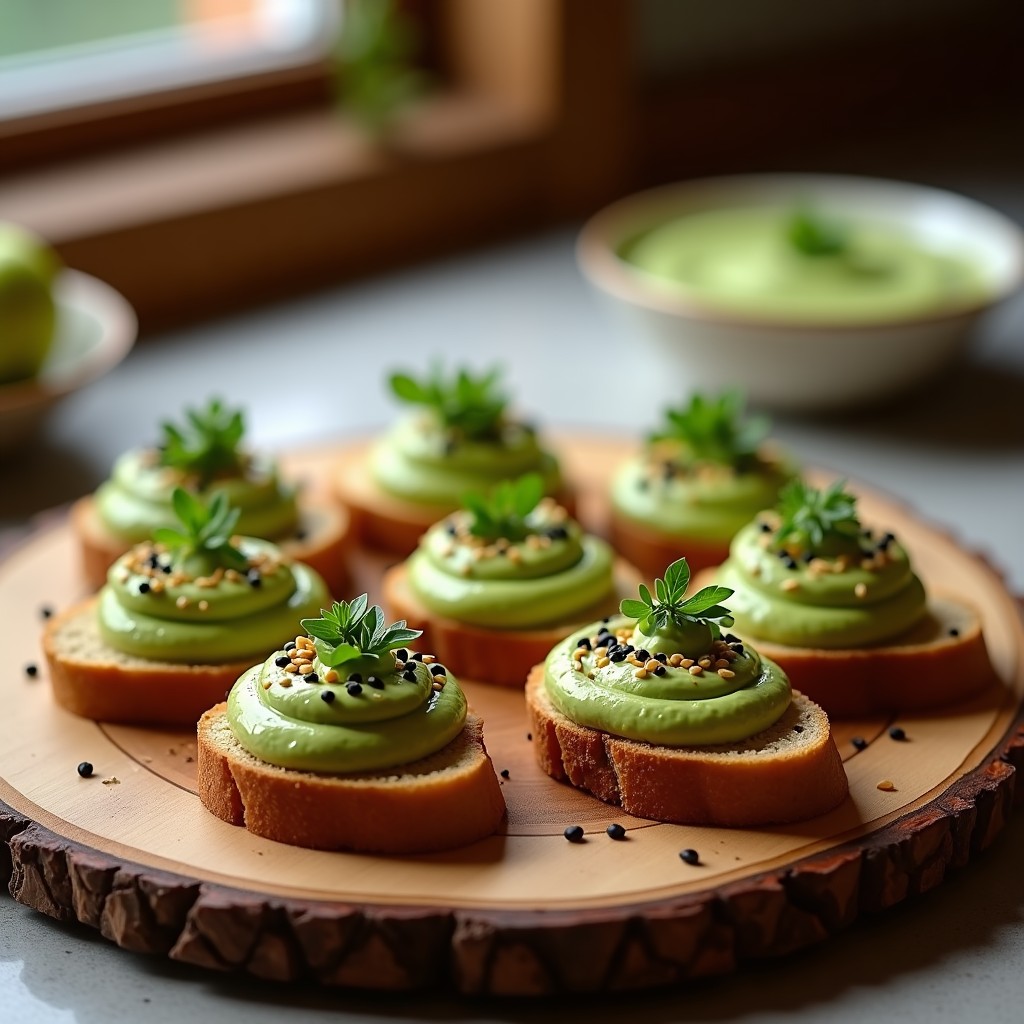 Canapés de Pan de Espelta con Hummus de Edamame y Semillas de Sésamo: Aperitivo Vegano