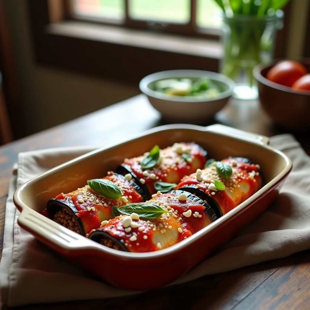 Canelones de Berenjena con Relleno de Lentillas Beluga y Queso Feta: Receta Griega Sin Pasta