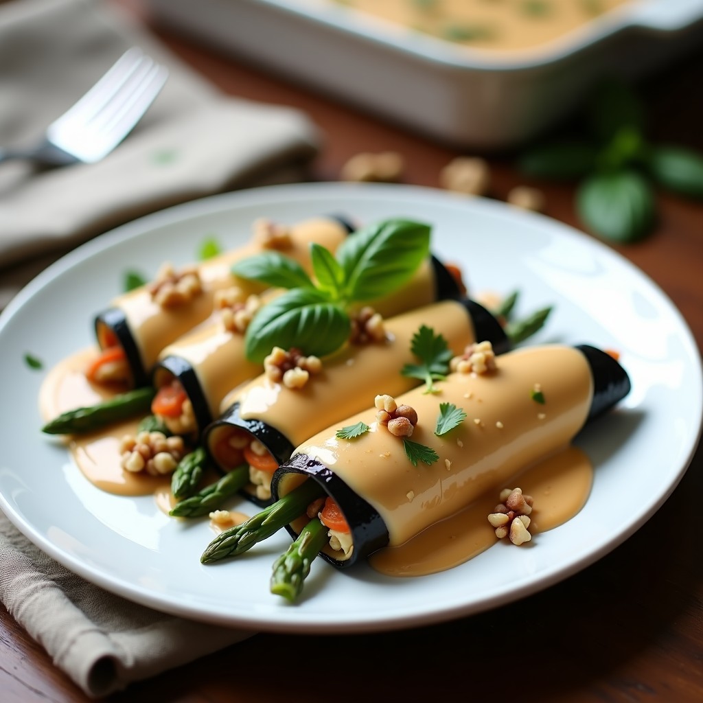 Canelones de Berenjena con Relleno de Tofu Ahumado y Espárragos: Receta Vegana y Sin Gluten