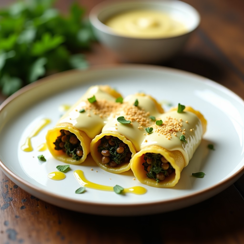 Canelones de Lentejas y Espinacas con Bechamel de Soja: Receta Vegana Sin Horno