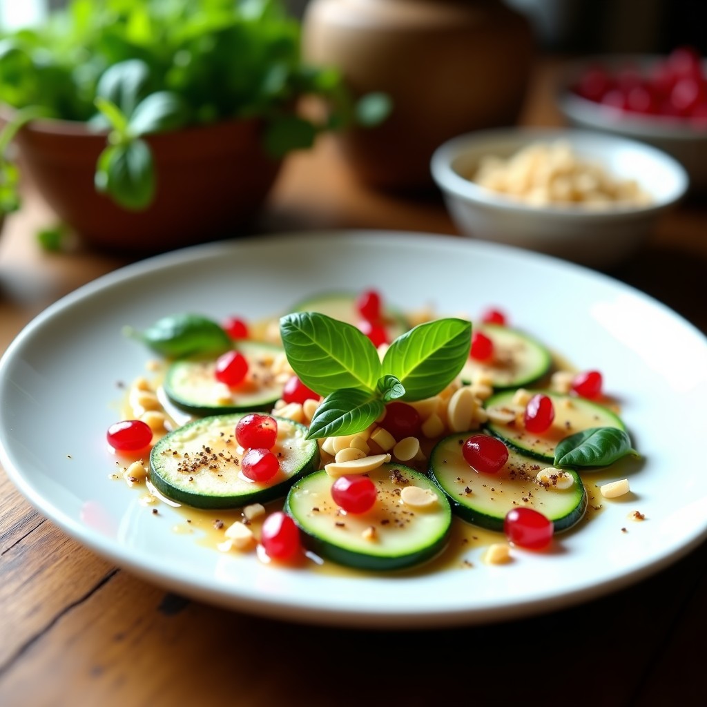Carpaccio de Calabacín con Queso de Oveja y Vinagreta de Granado: Receta Italiana Sin Cocción