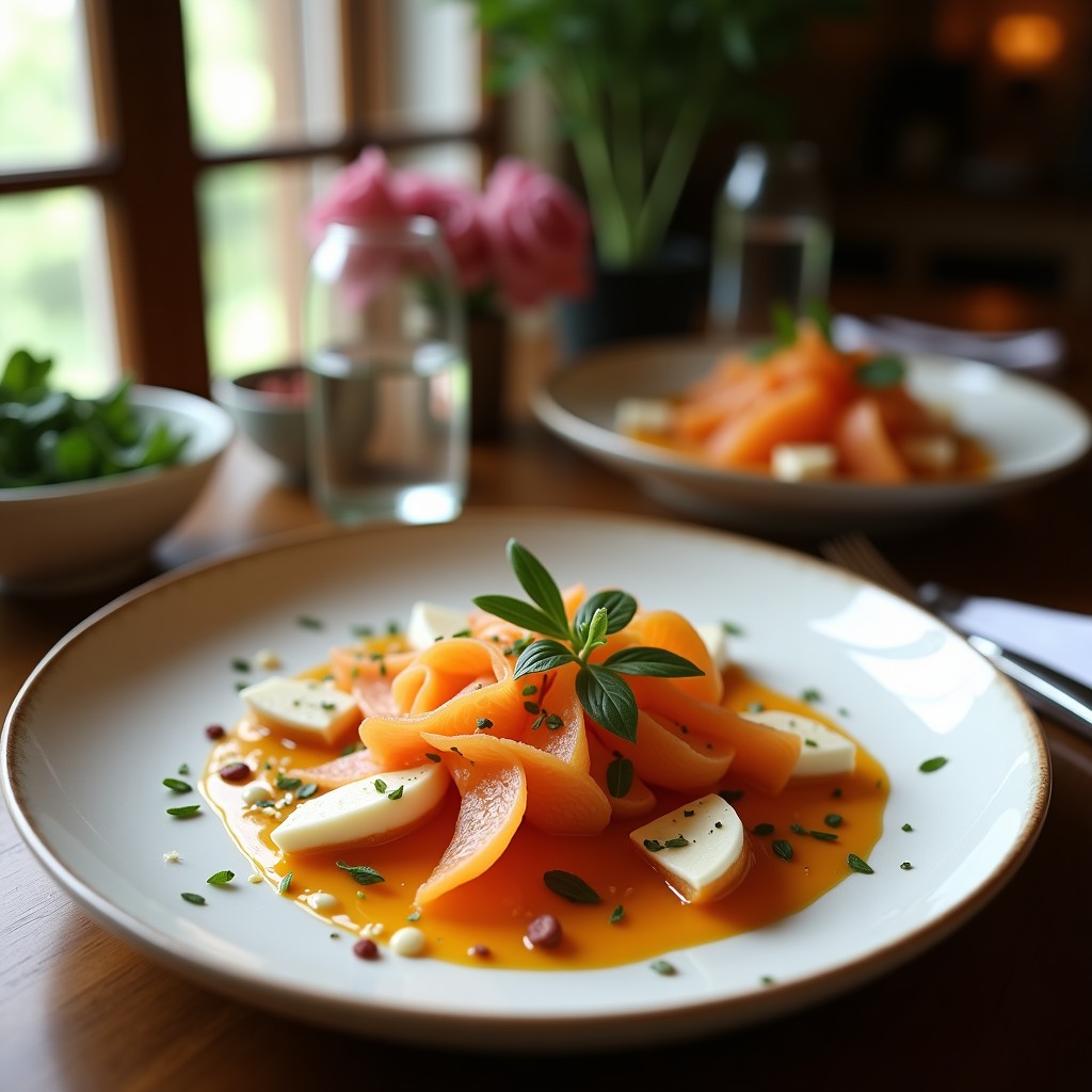 Carpaccio de Remolacha y Naranja con Burrata Cremosa y Pistachos Crujientes