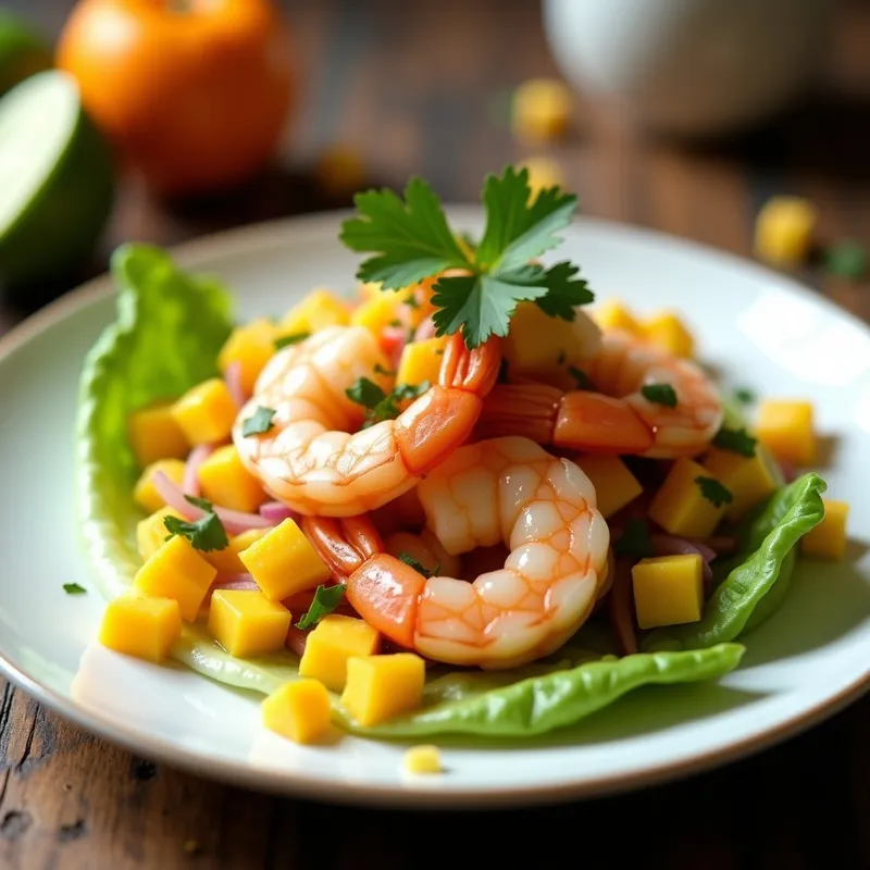 Cebiche de Camarón con Mango y Ají Amarillo: Receta Peruana en 15 Minutos sin Cocción