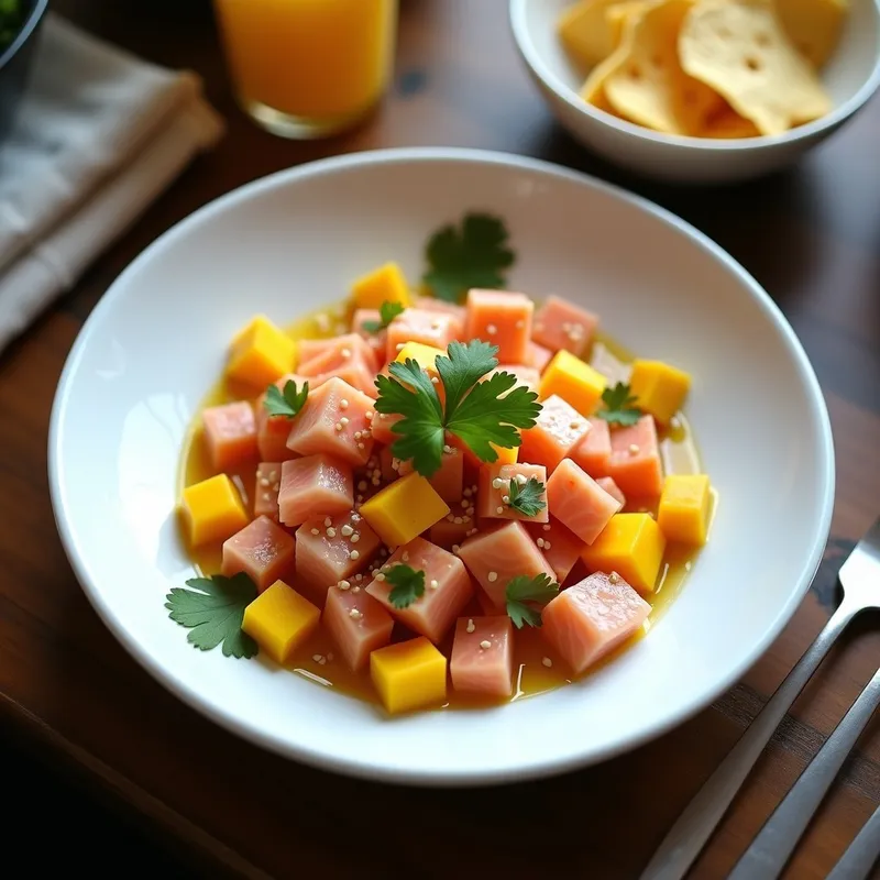 Cebiche Nikkei de Salmón y Mango: Receta Fusion Peruano-Japonesa en 15 Minutos