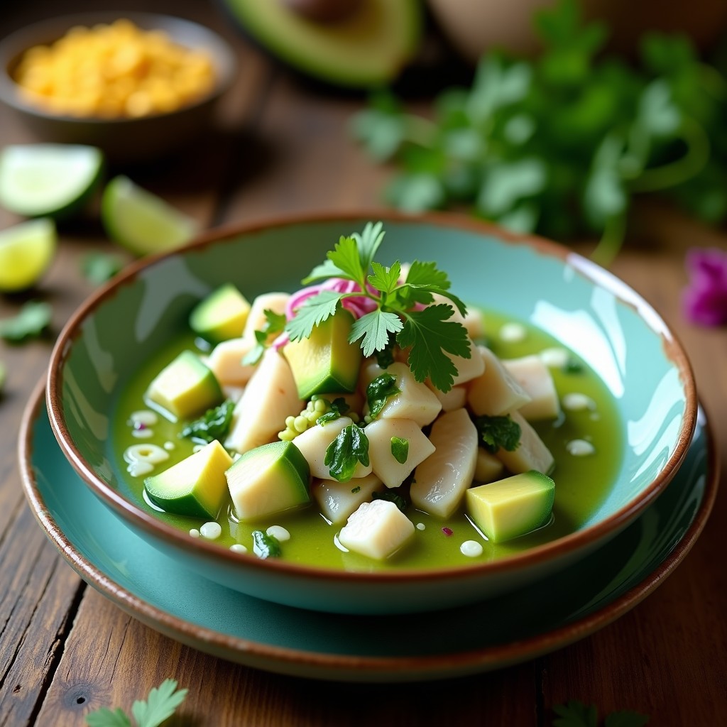 Ceviche de Corvina con Leche de Tigre Verde: Receta Peruana con Aguacate y Lima en 15 Minutos