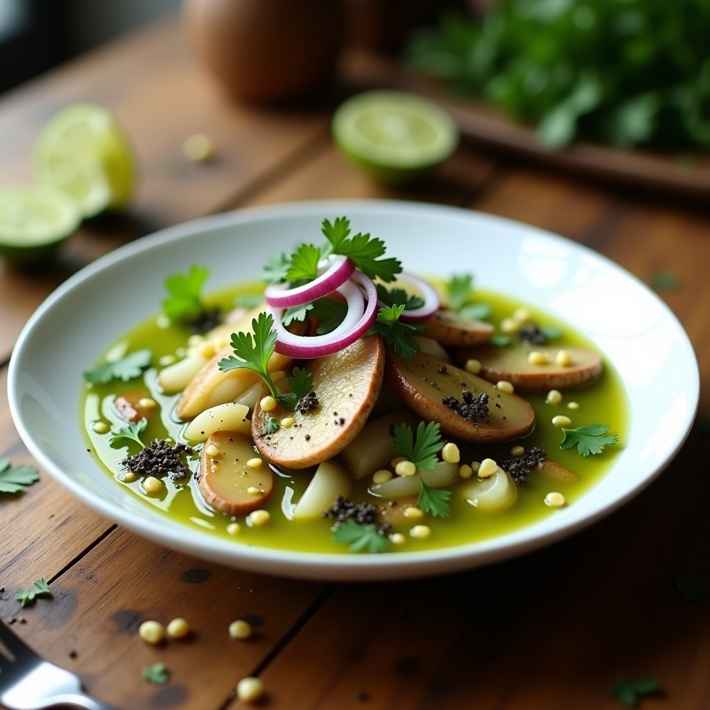 Ceiche de Hongos Portobello y Lima: Receta Vegana con Toque Peruano en 15 Minutos