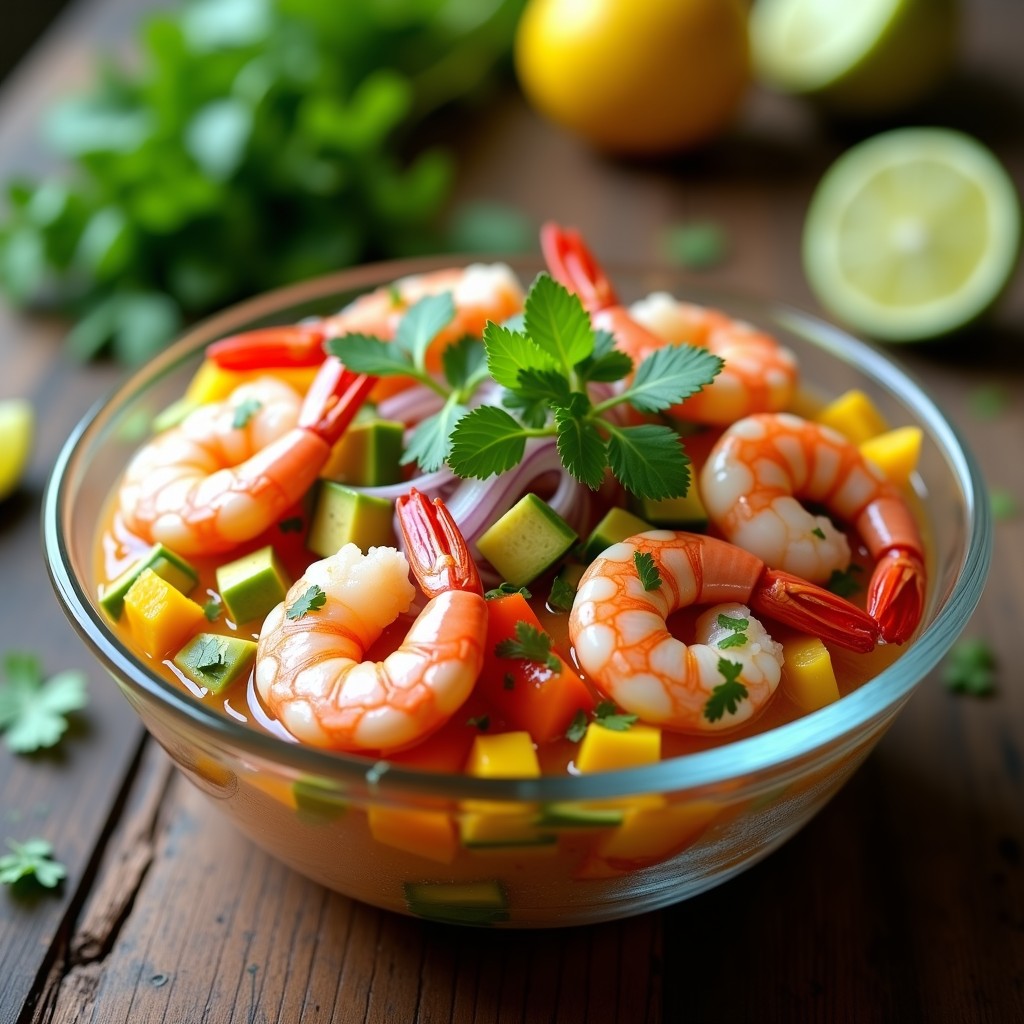 Ceviche de Langostinos con Cítricos y Cilantro: Receta en Olla Express Sin Cocción