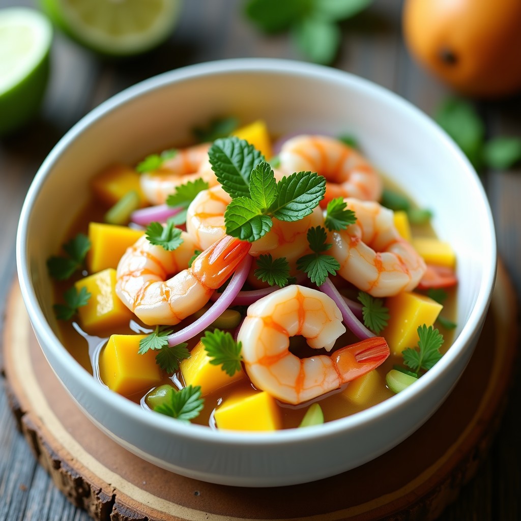 Ceviche de Mango Verde y Camarones: Receta Filipina con Toque Ácido de Calamansi