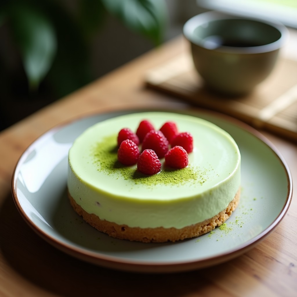Cheesecake de Matcha y Frambuesas: Postre Japonés Sin Horno y Sin Azúcar