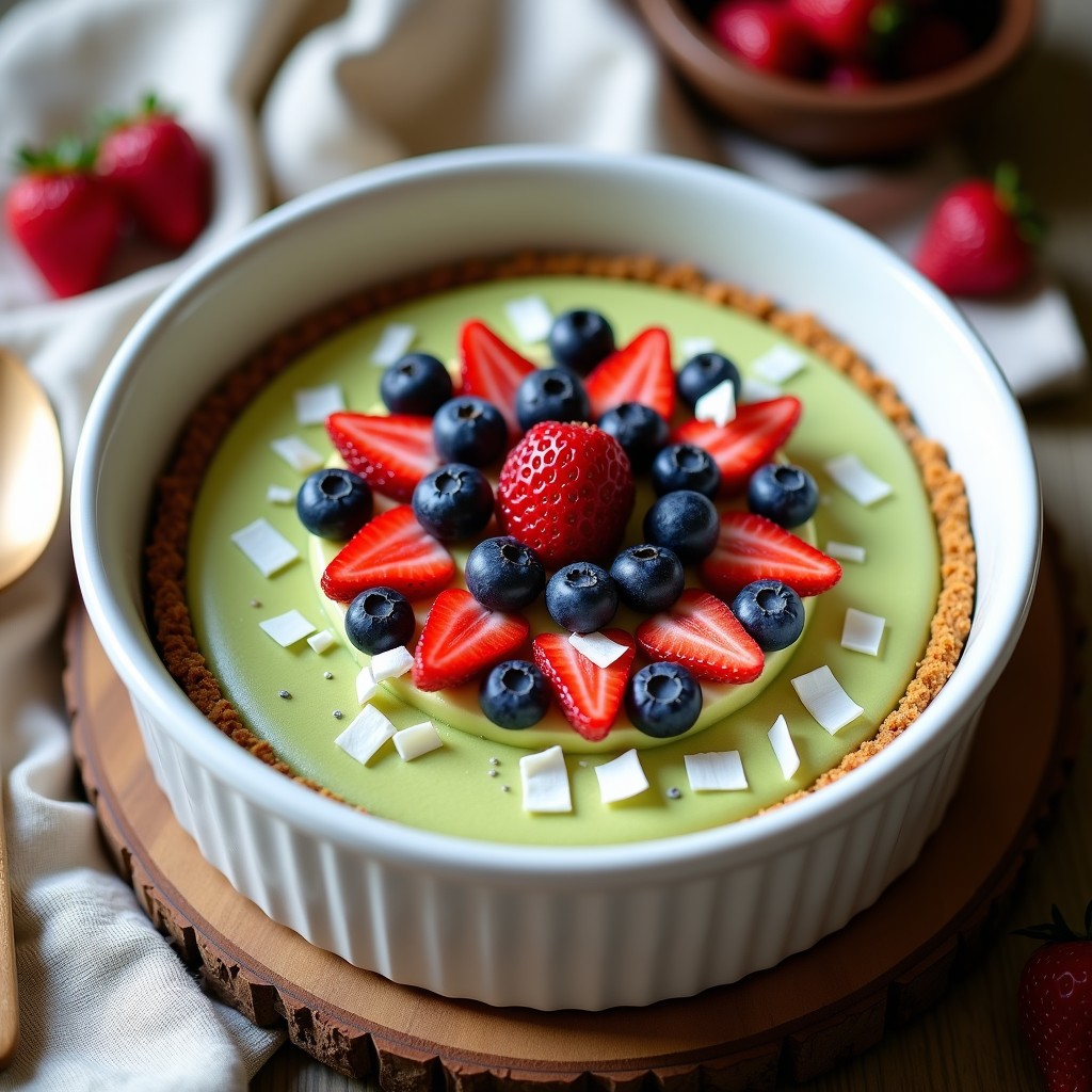 Cheesecake de Matcha y Frutos Rojos: Postre crudo Sin Horno y Sin Lácteos